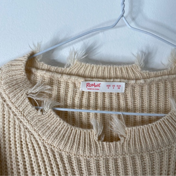 ROMWE Cream Knit Oversized Destroyed Sweater - Picture 2 of 7